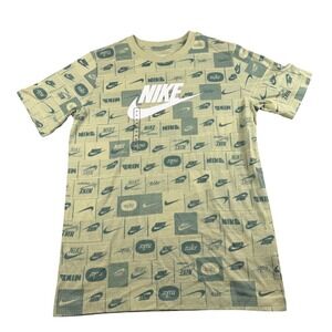 Nike T-Shirt Kids Youth XL Green All Over Print Swoosh Logo Sportswear Tee NEW